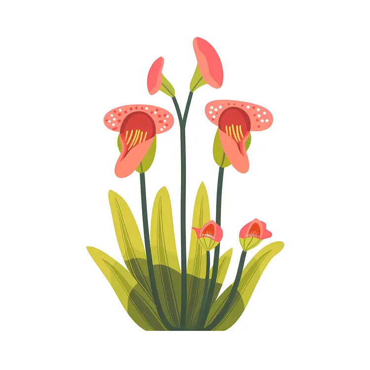 Red and Green Carnivorous Plants Illustration