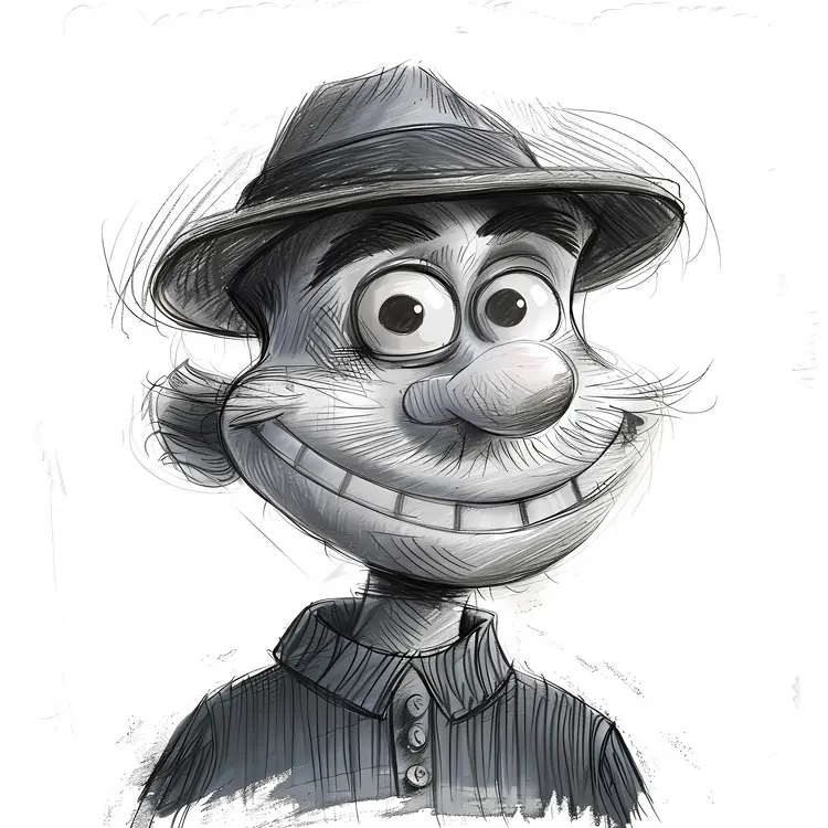 Smiling Cartoon Man with Hat