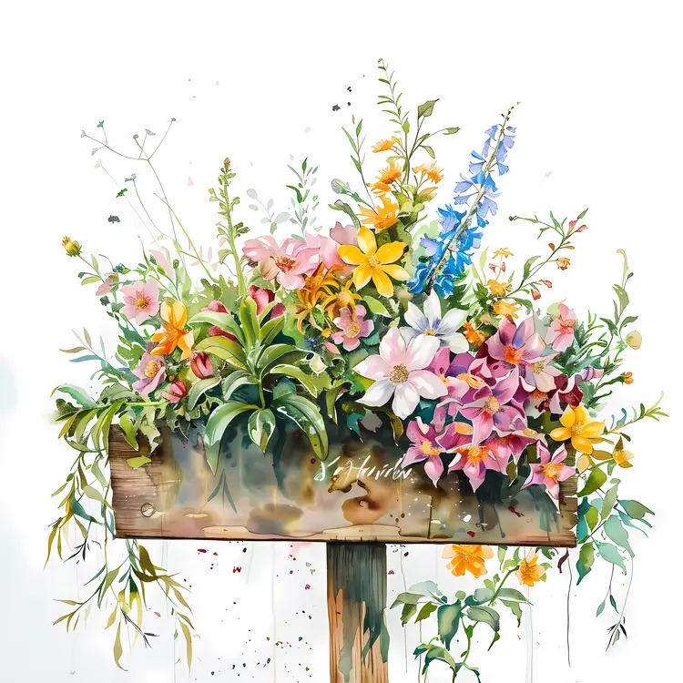 Wooden Board with Wildflowers