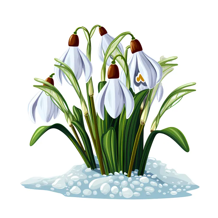 White Snowdrops in Winter Snow