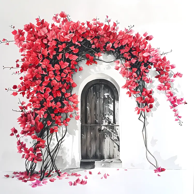 Red Flowers around Door