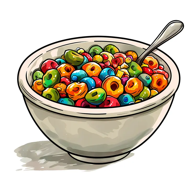 Bowl of Colorful Cereal with Spoon