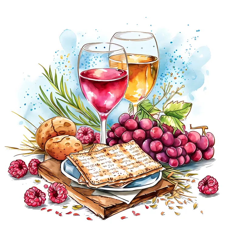 Wine and Matzo with Grapes and Herbs for Passover