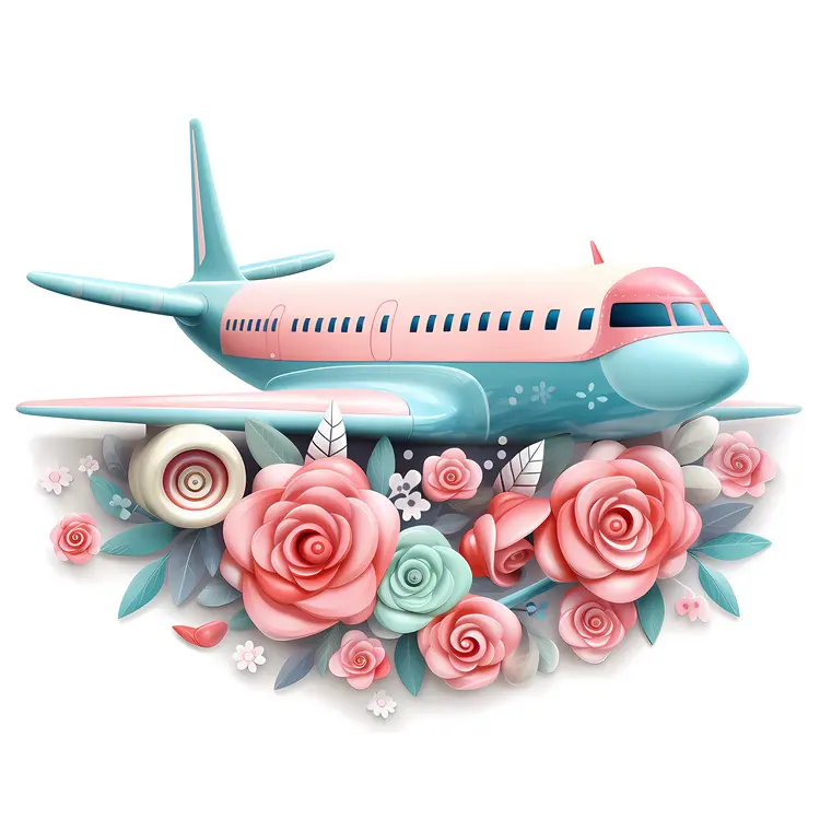 Airplane with Pink and Blue Roses