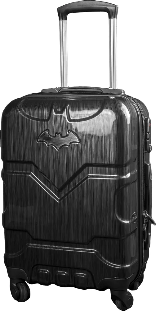 Black suitcase with bat symbol for travel