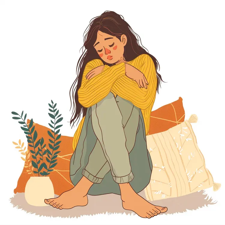 Sad Girl Sitting in Yellow Sweater Illustration