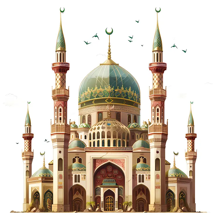 Green Dome Mosque with Minarets