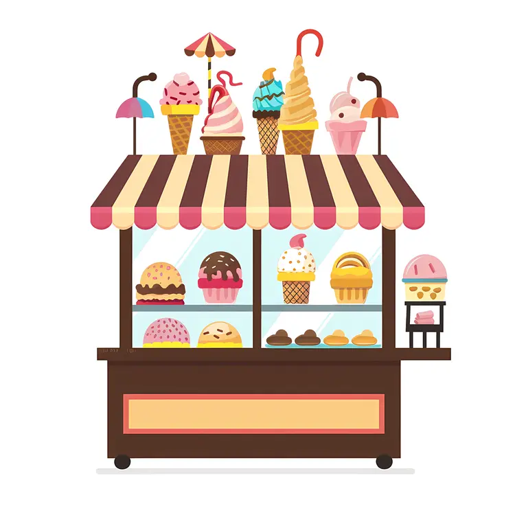 Cute Ice Cream Cart with Cones