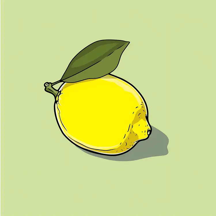 Yellow Lemon with Leaf on Green Background