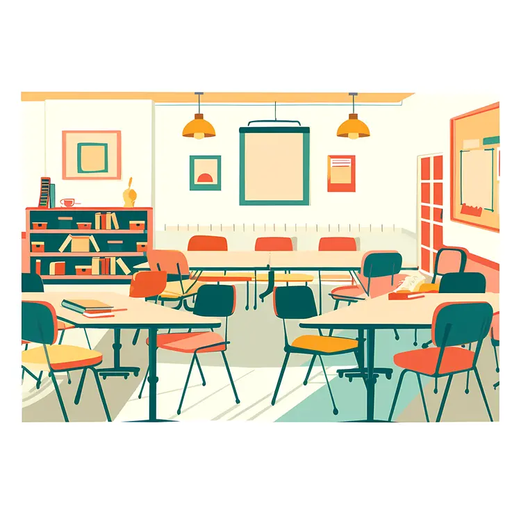 Colorful Classroom with Chairs and Tables