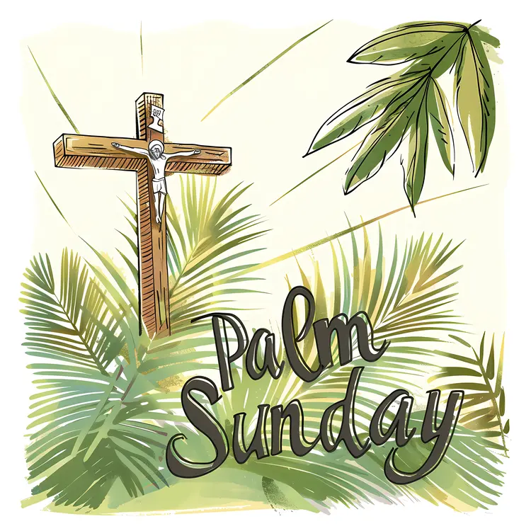 Palm Sunday Cross with Palm Leaves and Jesus