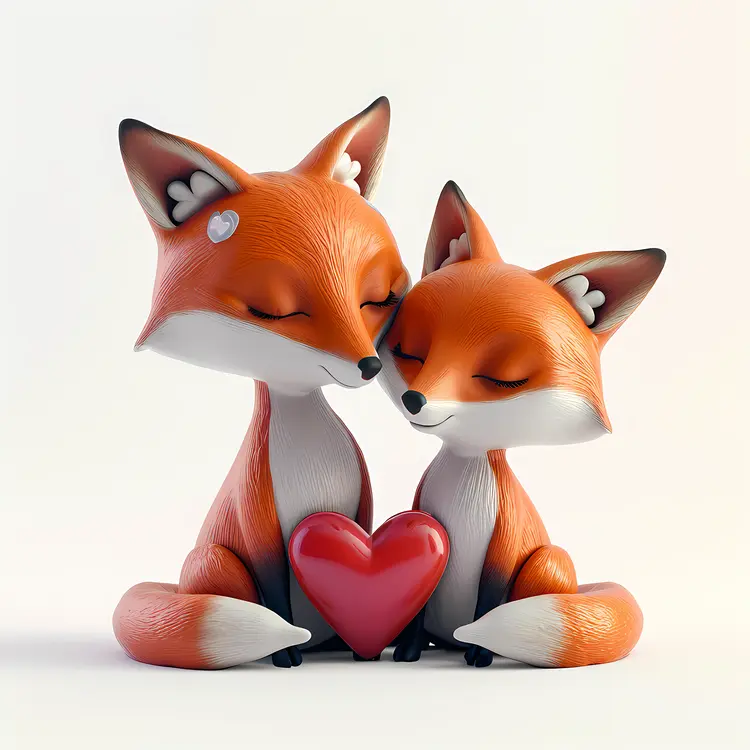 Sweet Fox Couple Holding a Heart