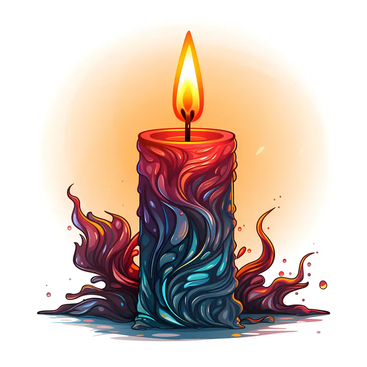 Single Colorful Candle with Swirling Wax