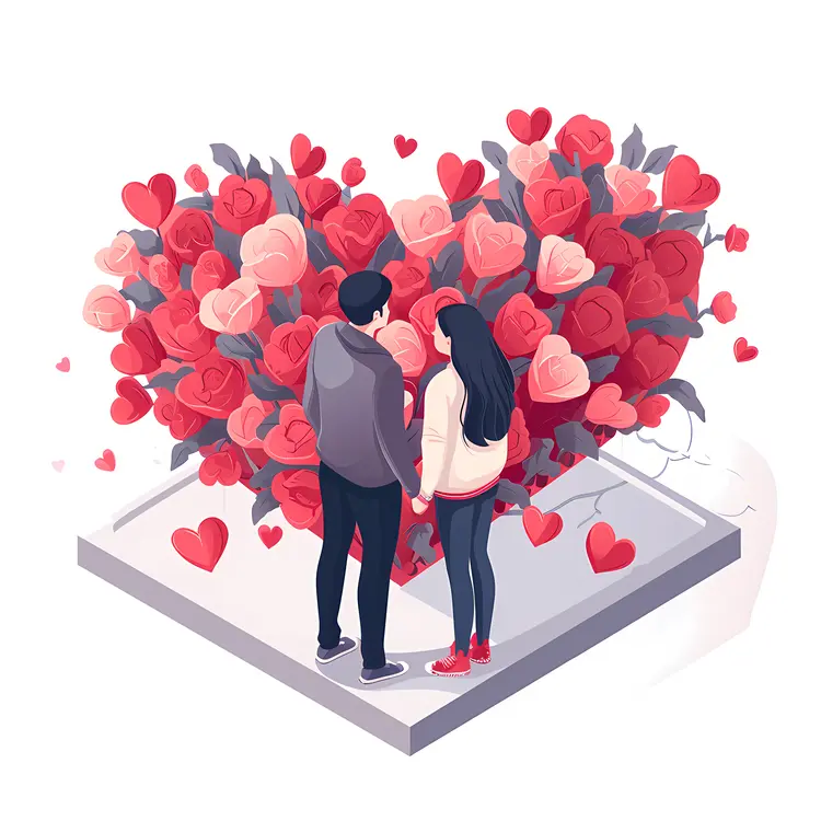 Couple with Heart-Shaped Flower Arrangement