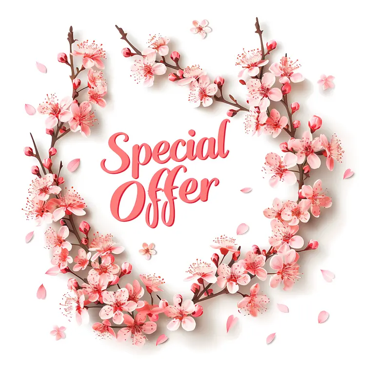 Special Offer Text with Cherry Blossom Wreath