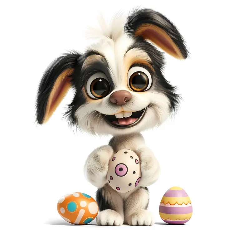 Cartoon Puppy with Easter Eggs