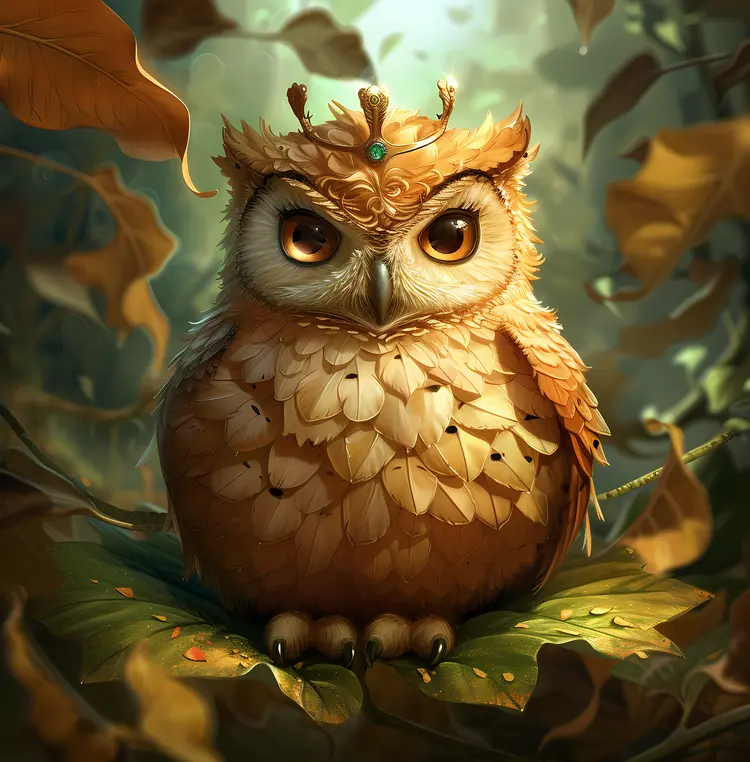 Majestic Owl with Crown in Autumn Forest