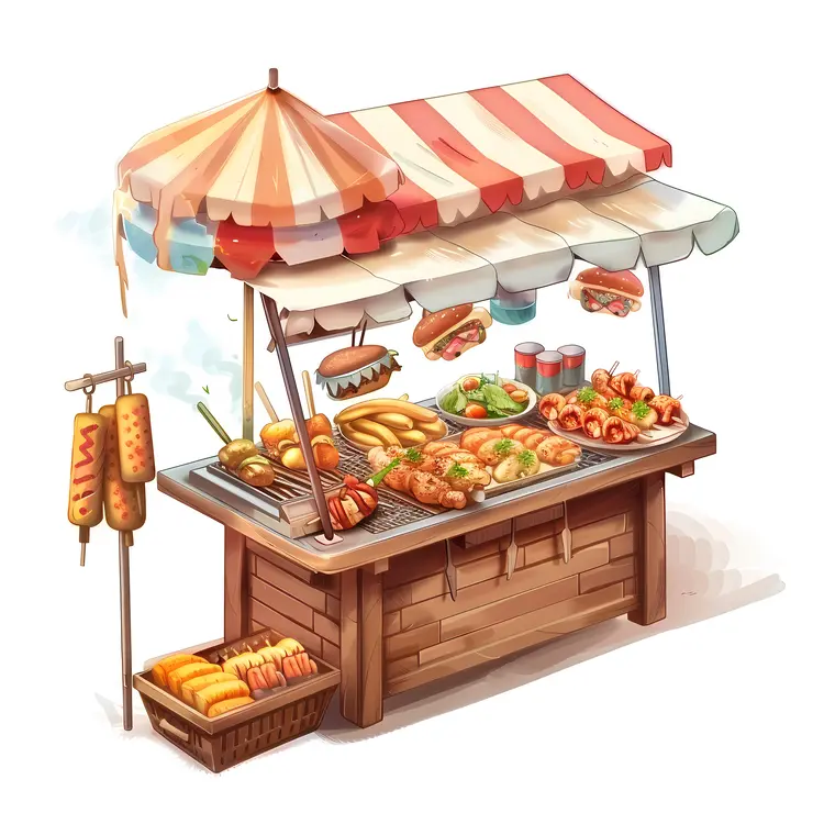 Colorful Food Cart with Street Snacks