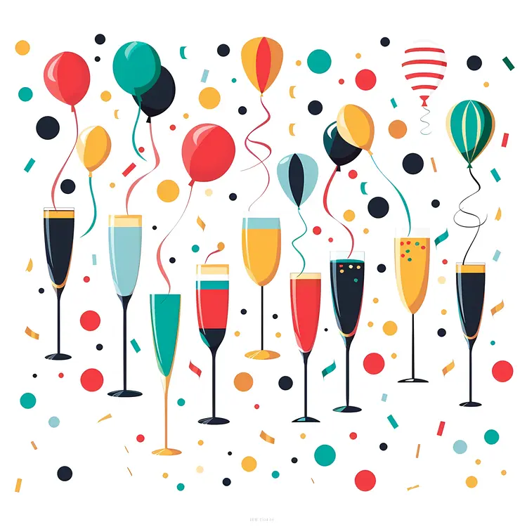 Champagne Glasses and Balloons