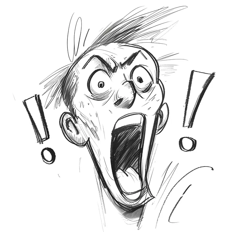 Sketch of a Surprised Face with Exclamation Marks