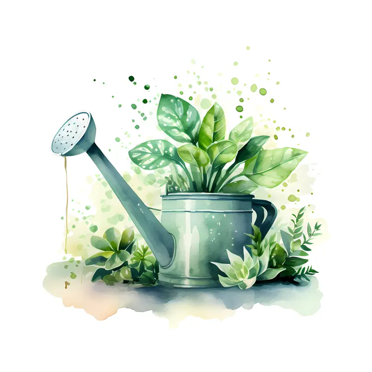 Watering Can with Green Plants