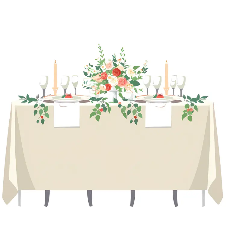 Illustrated Floral Table Setting with Candles