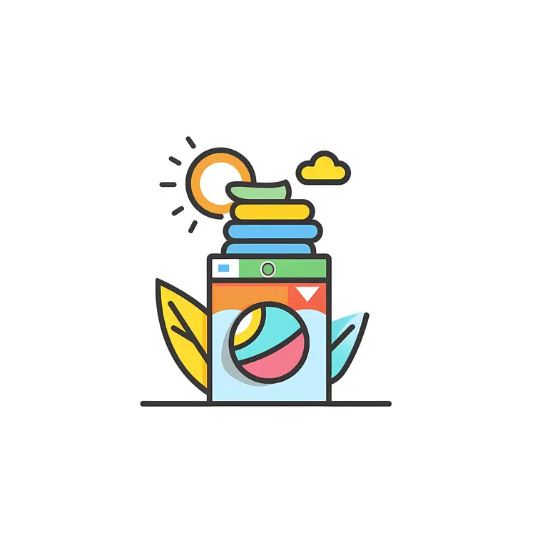 Colorful Washing Machine with Sun and Leaves