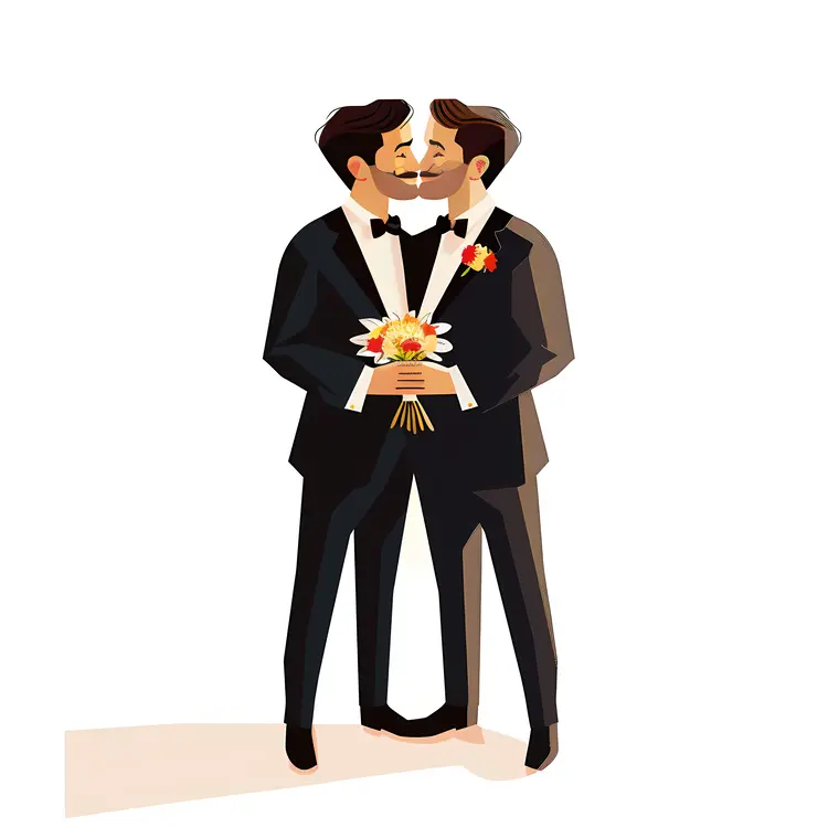 Groom in Tuxedo with Bouquet