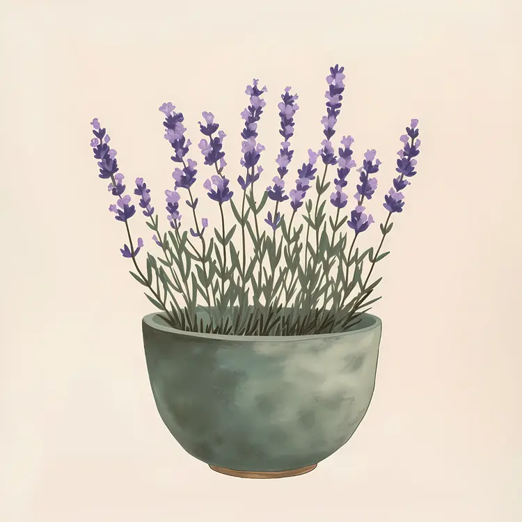 Lavender in Green Pot Illustration