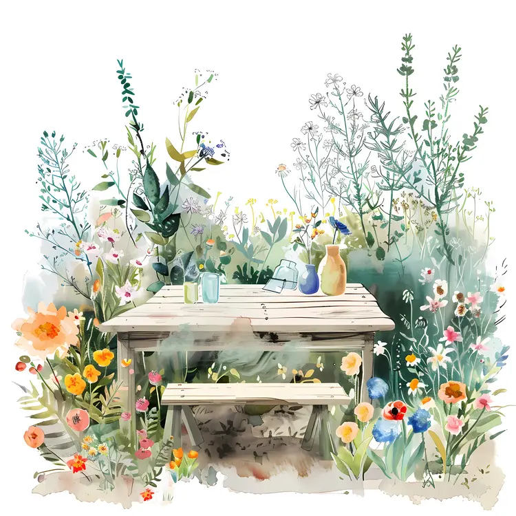 Garden Table with Colorful Flowers
