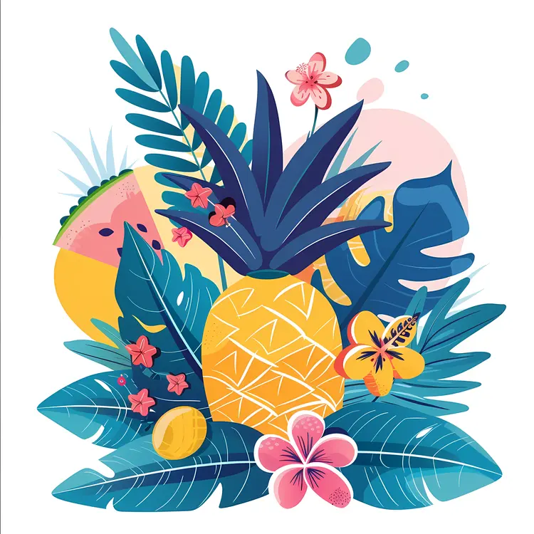 Pineapple with Tropical Flowers