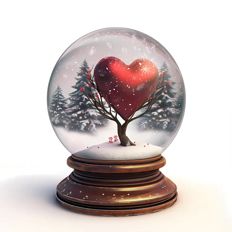 Heart in Snow Globe with Winter Scene