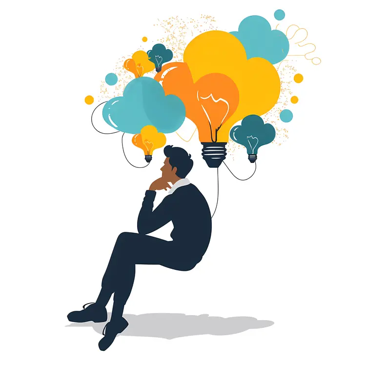 Thinking Man with Light Bulbs Illustration