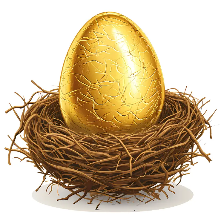 Cracked Golden Egg in a Nest