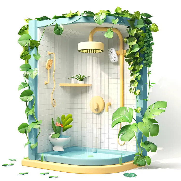 Shower with Vines and Green Plants