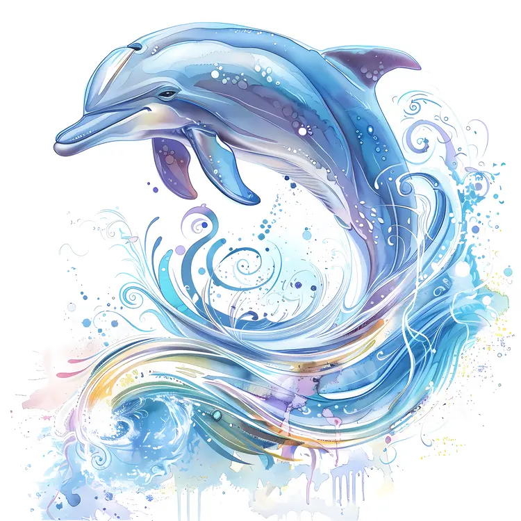 Dolphin with Artistic Waves