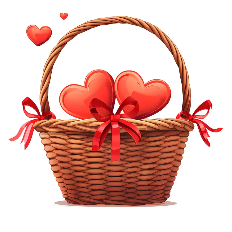 Heart Basket with Red Ribbon for Valentine's Day
