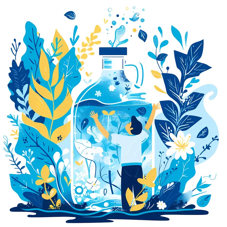 Person with Bottle and Plants
