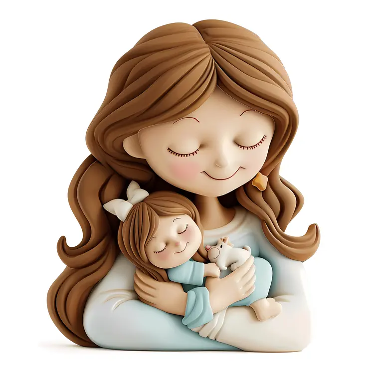 Cute Cartoon Mother and Child with Baby
