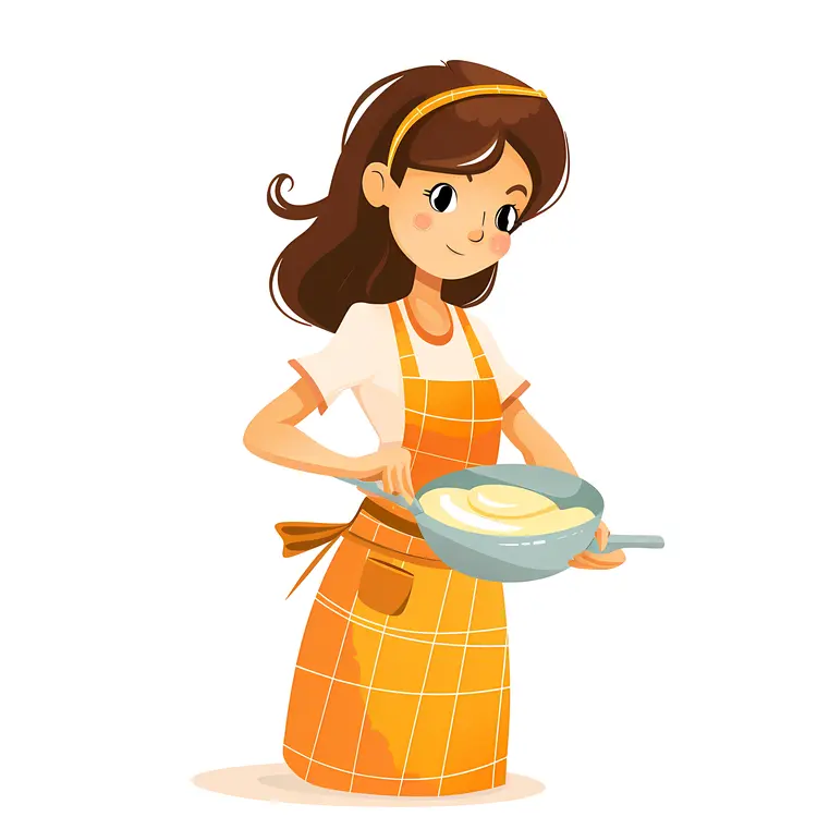 Woman Cooking in Orange Apron