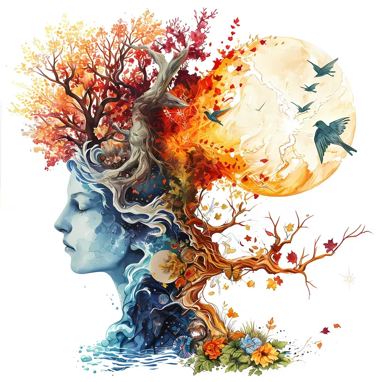 Abstract Art with Nature Elements and Seasons