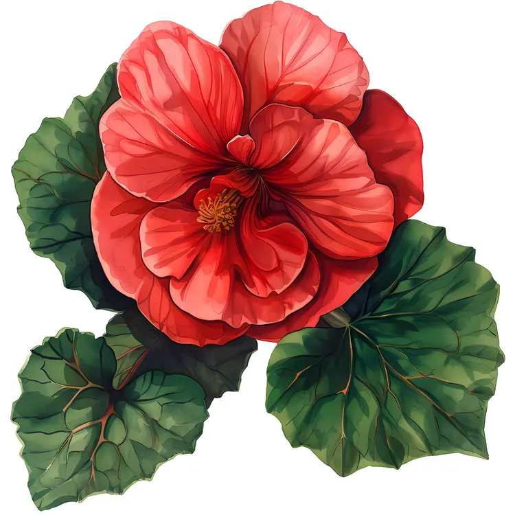 Single Red Flower with Green Leaves