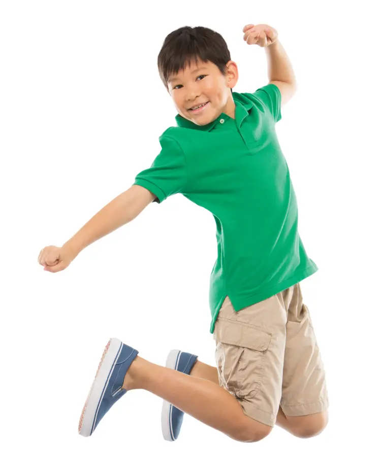 Boy Jumping in Green Shirt