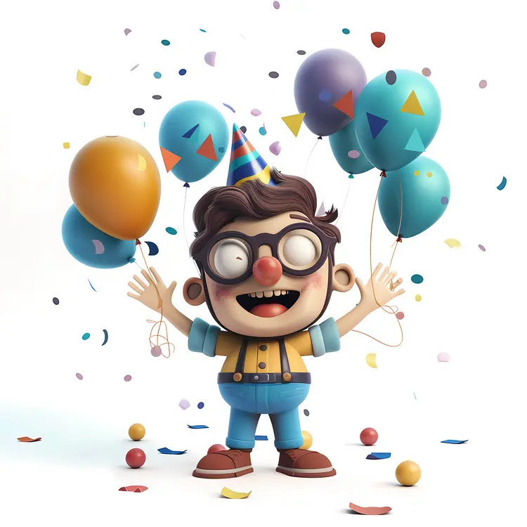 Happy Boy with Balloons at a Party