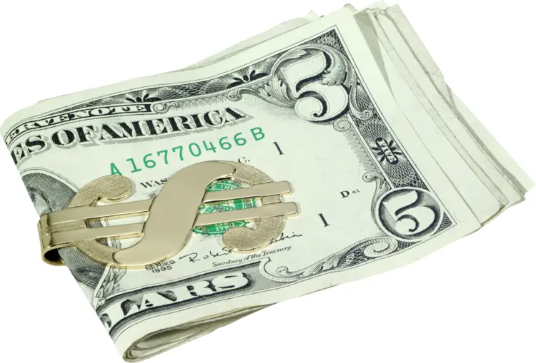 Folded Five Dollar Bills with Money Clip