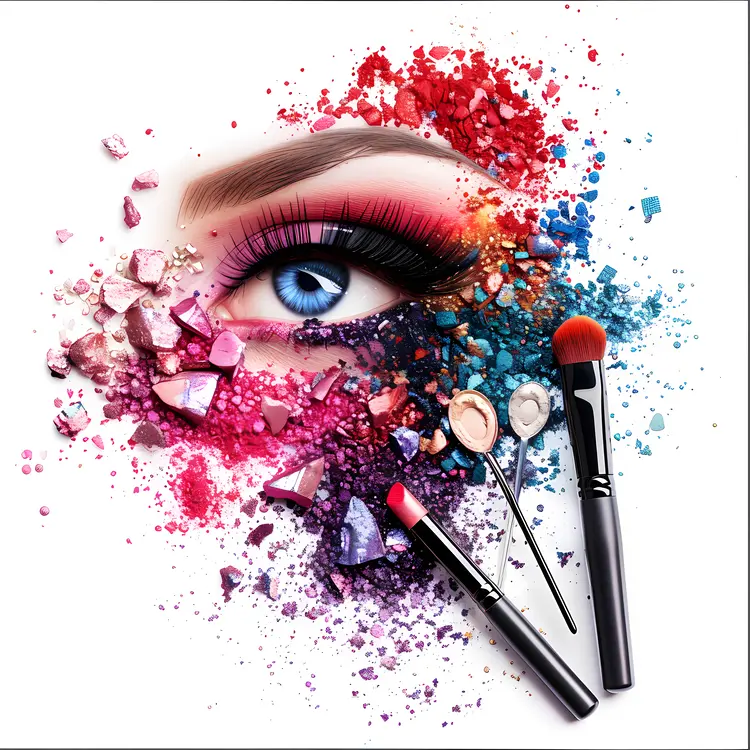 Vibrant Eye Makeup with Brushes and Cosmetics