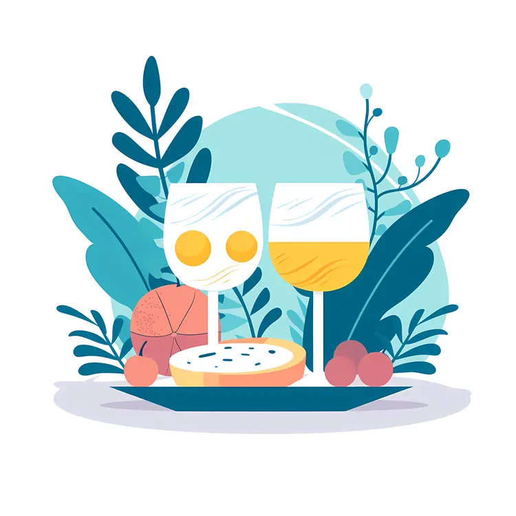 Wine and Cheese with Bread and Plants