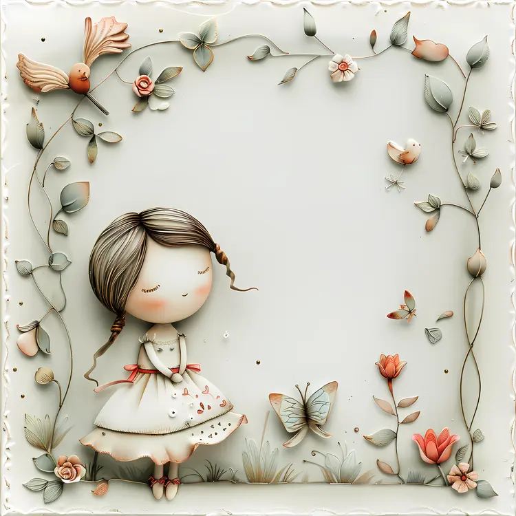 Girl with Flowers and Butterflies