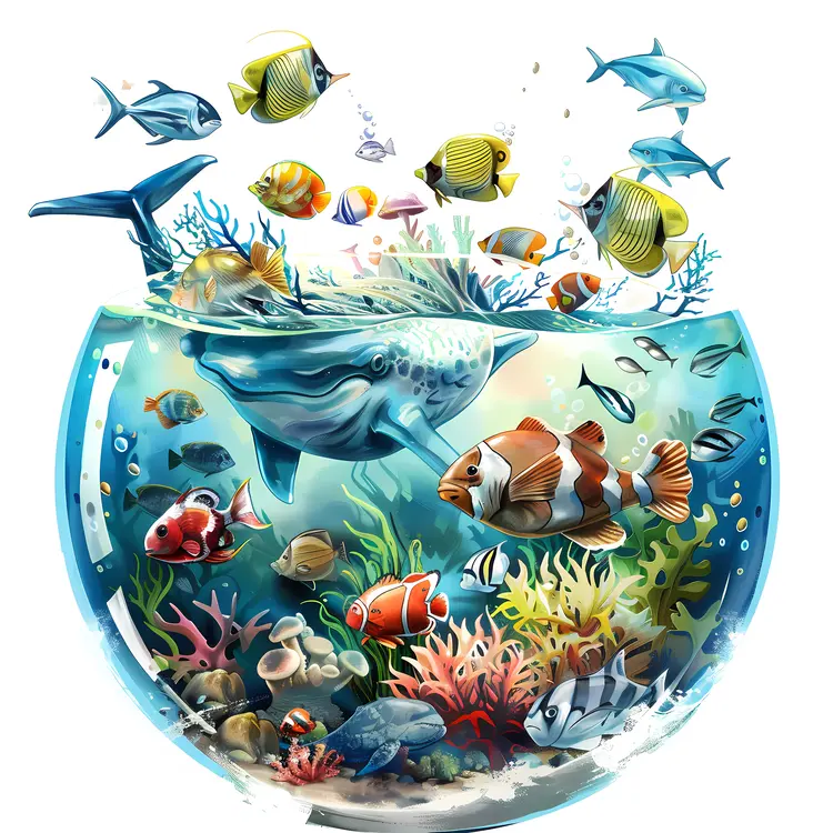 Colorful Aquarium with Various Fish and Coral