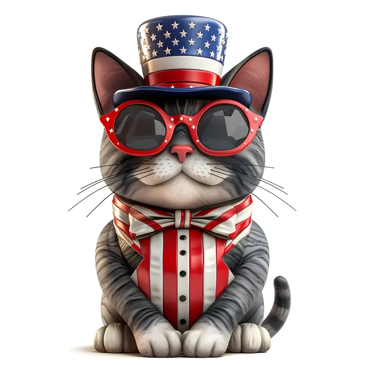 Patriotic Cat with Sunglasses and Hat